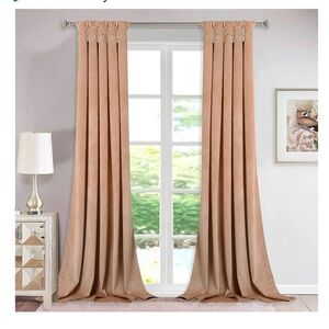 1 pair Blush Beige Room Darkening Thick Velvet Drapes with Twisted Top Design
